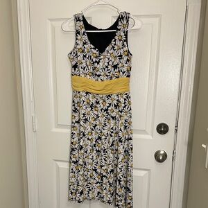 Floral Sleeveless Dress with Yellow Accent